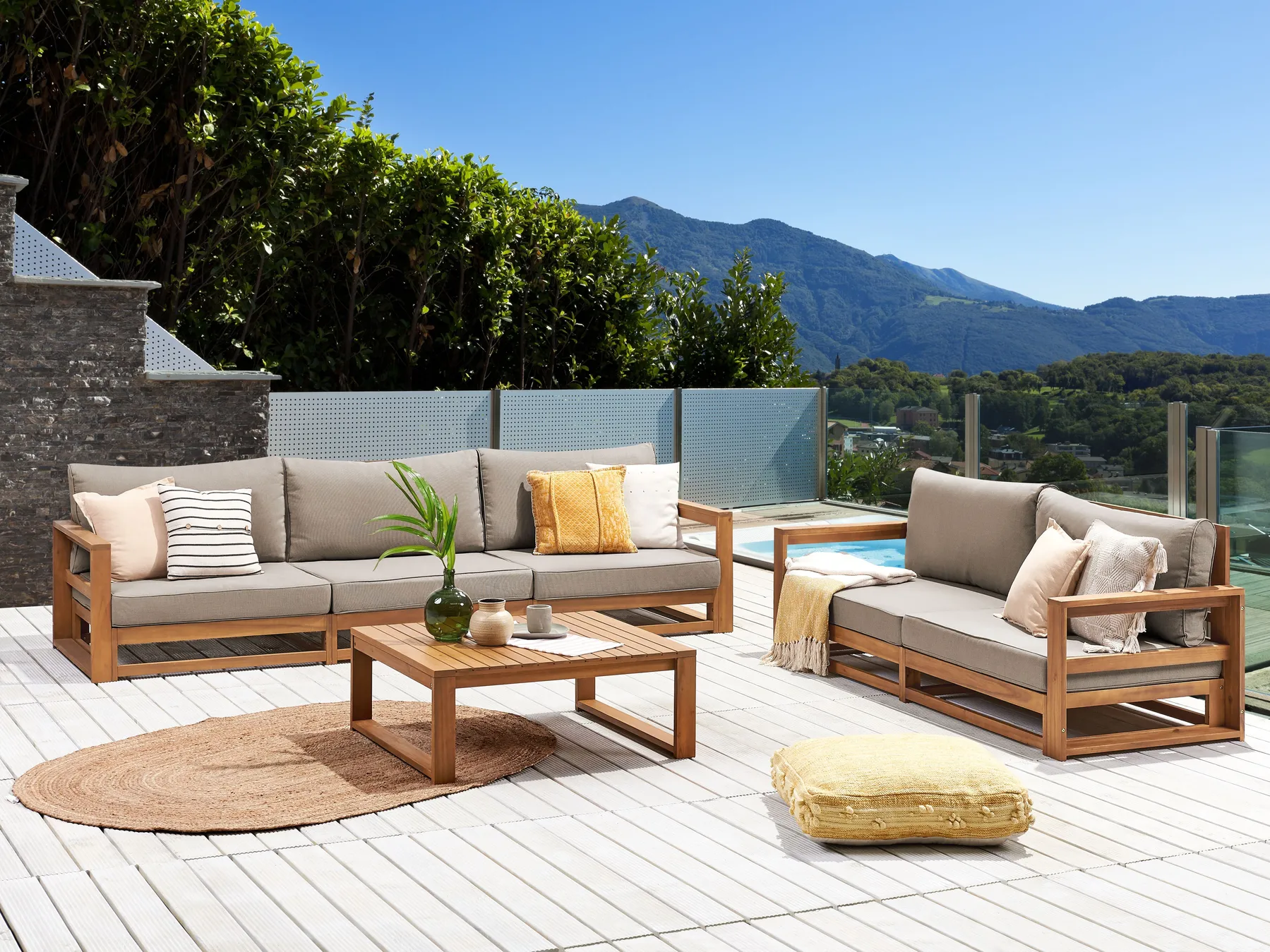 TIMOR 5-zits Loungeset met Tafel | Lichtbruin Gecertificeerd Acaciahout Modulair