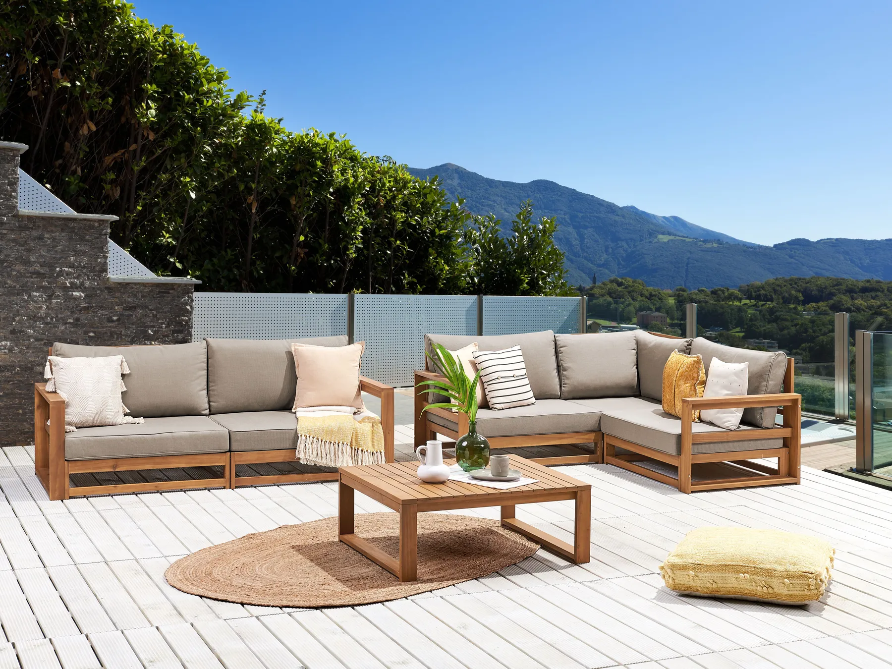 TIMOR 4-zits Loungeset met Tafel | Lichtbruin Acaciahout