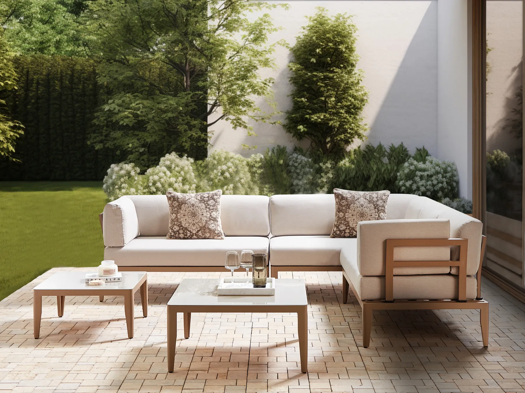 RIMA III 6-zits Tuin Hoekloungeset met Tafels Linkszijdig | Lichtbeige Aluminium - Afbeelding 3