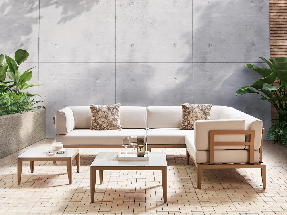RIMA III 6-zits Tuin Hoekloungeset met Tafels | Lichtbeige Aluminium