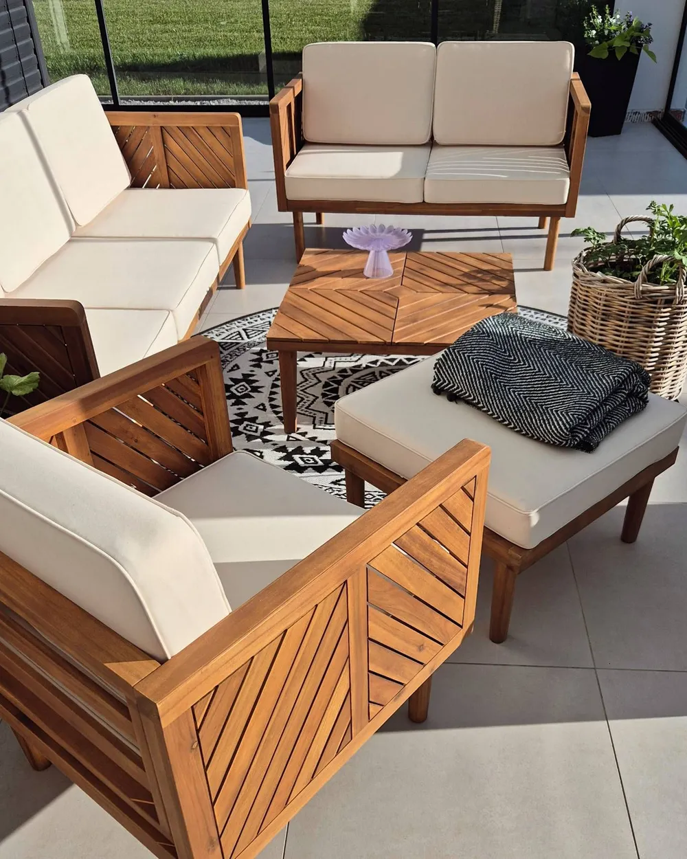 BARATTI 6-zits Loungeset met Tafel en Ottomaan | Bruin Acaciahout - Afbeelding 2