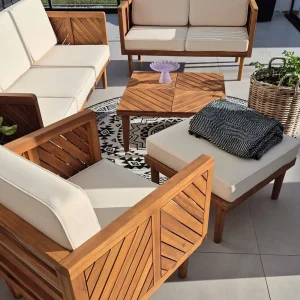 BARATTI 6-zits Loungeset met Tafel en Ottomaan | Bruin Acaciahout