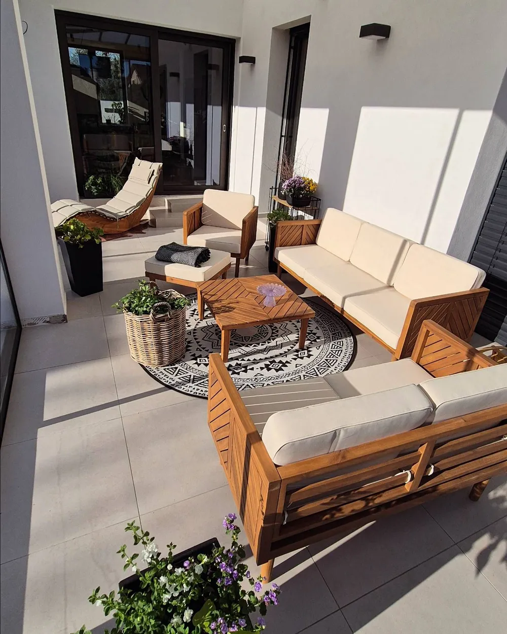 BARATTI 6-zits Loungeset met Tafel en Ottomaan | Bruin Acaciahout - Afbeelding 5