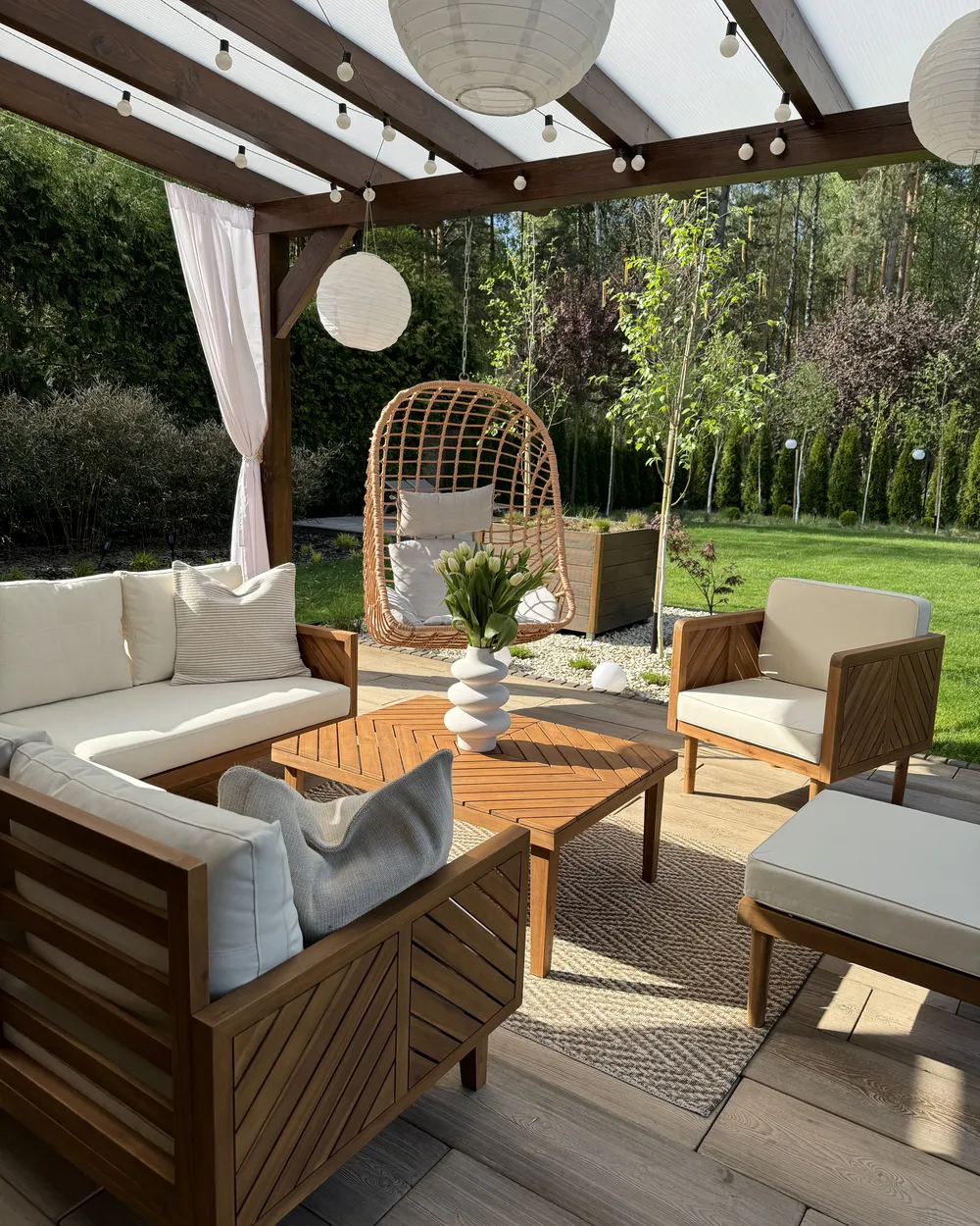 BARATTI 6-zits Loungeset met Tafel en Ottomaan | Bruin Acaciahout - Afbeelding 4