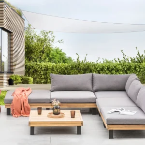 FRAZZANO 5-zits Tuin Hoekloungeset met Tafel | Grijs Acaciahout Modulair