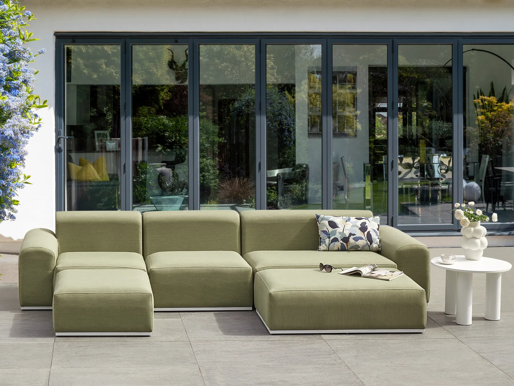 BATTIFOLLO 7-zits Tuin loungebank met ottomaan Olijfgroen modulair