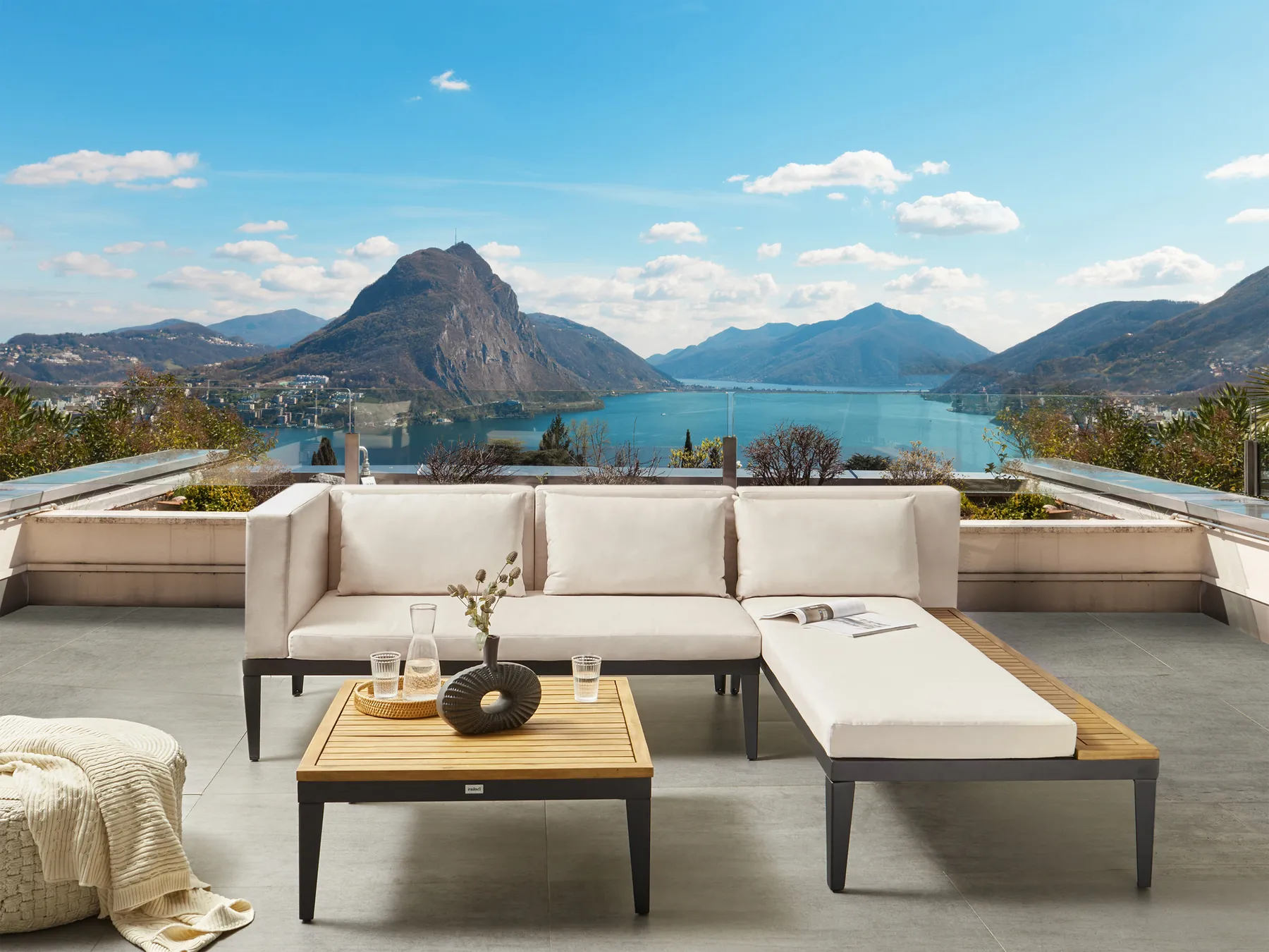 BRACCIANO 3-zits Tuin Hoekloungeset met Tafel Linkszijdig | Lichtbeige Acaciahout - Afbeelding 3