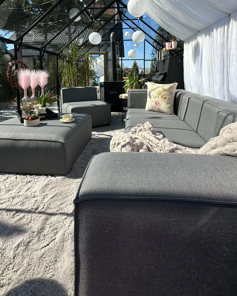 AREZZO 4-zits Tuin Loungebank met Ottomaan | Donkergrijs Modulair - Afbeelding 4