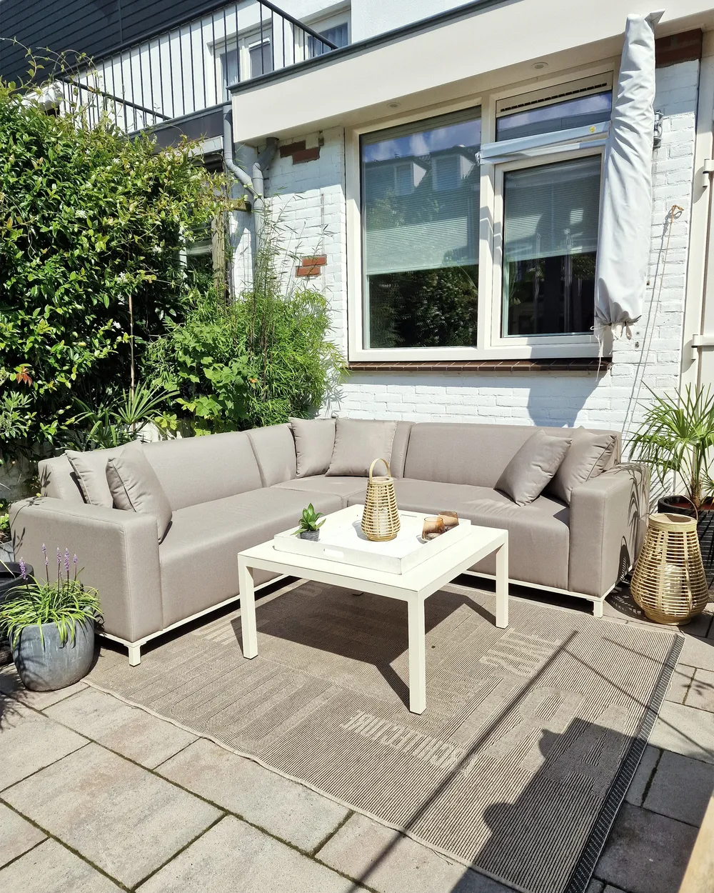 BELIZE 5-zits Tuin Hoekloungeset met Tafel Linkszijdig | Beige Modulair - Afbeelding 4