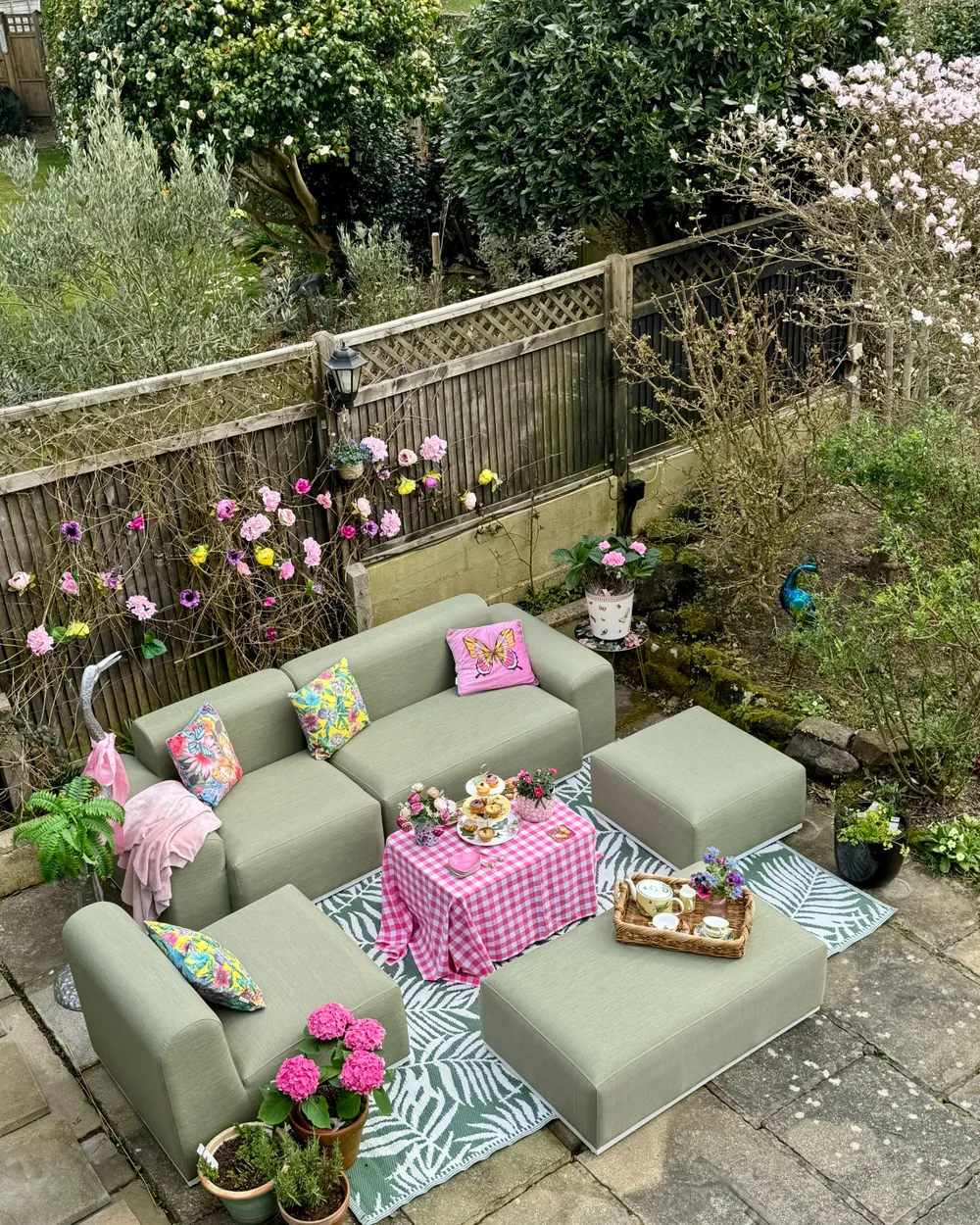 BATTIFOLLO 7-zits Tuin loungebank met ottomaan Olijfgroen modulair - Afbeelding 2