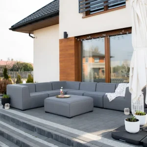AREZZO 7-zits Tuin Hoekbank met Ottomaan Rechtszijdig | Donkergrijs Modulair