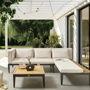 BRACCIANO 3-zits Tuin Hoekloungeset met Tafel Linkszijdig | Lichtbeige Acaciahout