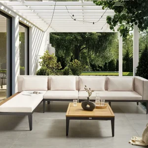 BRACCIANO 4-zits Tuin Hoekloungeset met Tafel Rechtszijdig | Lichtbeige Acaciahout